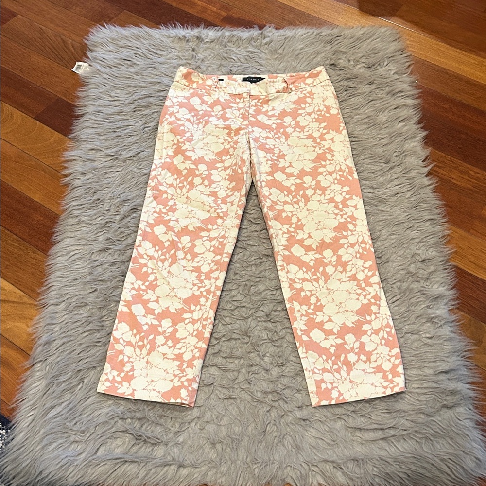 Talbots Signature Pink and Cream Floral Cropped Cotton Stretch Pants